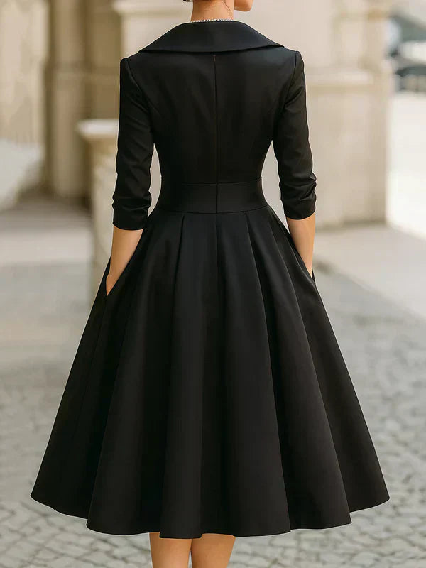 Lenka – Elegantní Midi Šaty s Praktickými Kapsami