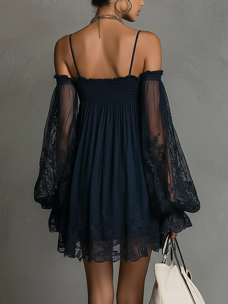 Livia™ | Dámské mini šaty z chiffon s odhalenými rameny a krajkou