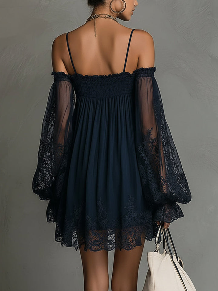 Livia™ | Dámské mini šaty z chiffon s odhalenými rameny a krajkou