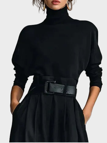 Valerie™ | Černý elegantní dvoudílný komplet s vysokým límcem