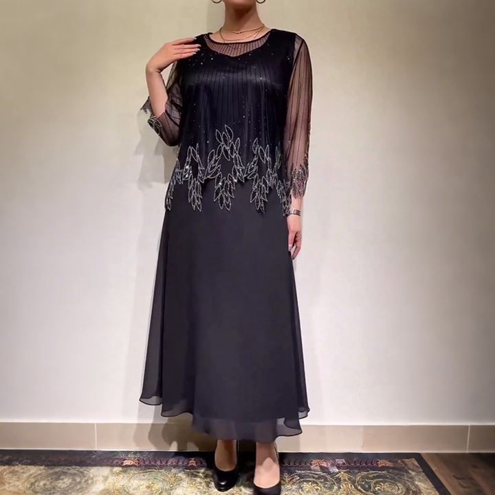 Isabella™ | Elegantní midi šaty s průhlednými rukávy a jemnými detaily